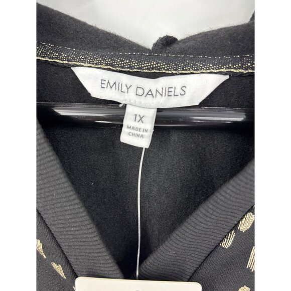 Emily Daniels Hooded Sweatshirt Top Sweater Long Sleeve Black Gold 1X NEW - Picture 3 of 5